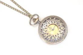 1 PC Antique Bronze Large Filigree Pocket Watch Necklace 47mm A931