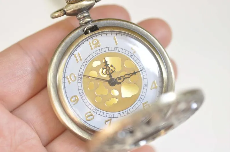 1 PC Antique Bronze Large Filigree Pocket Watch Necklace 47mm A931