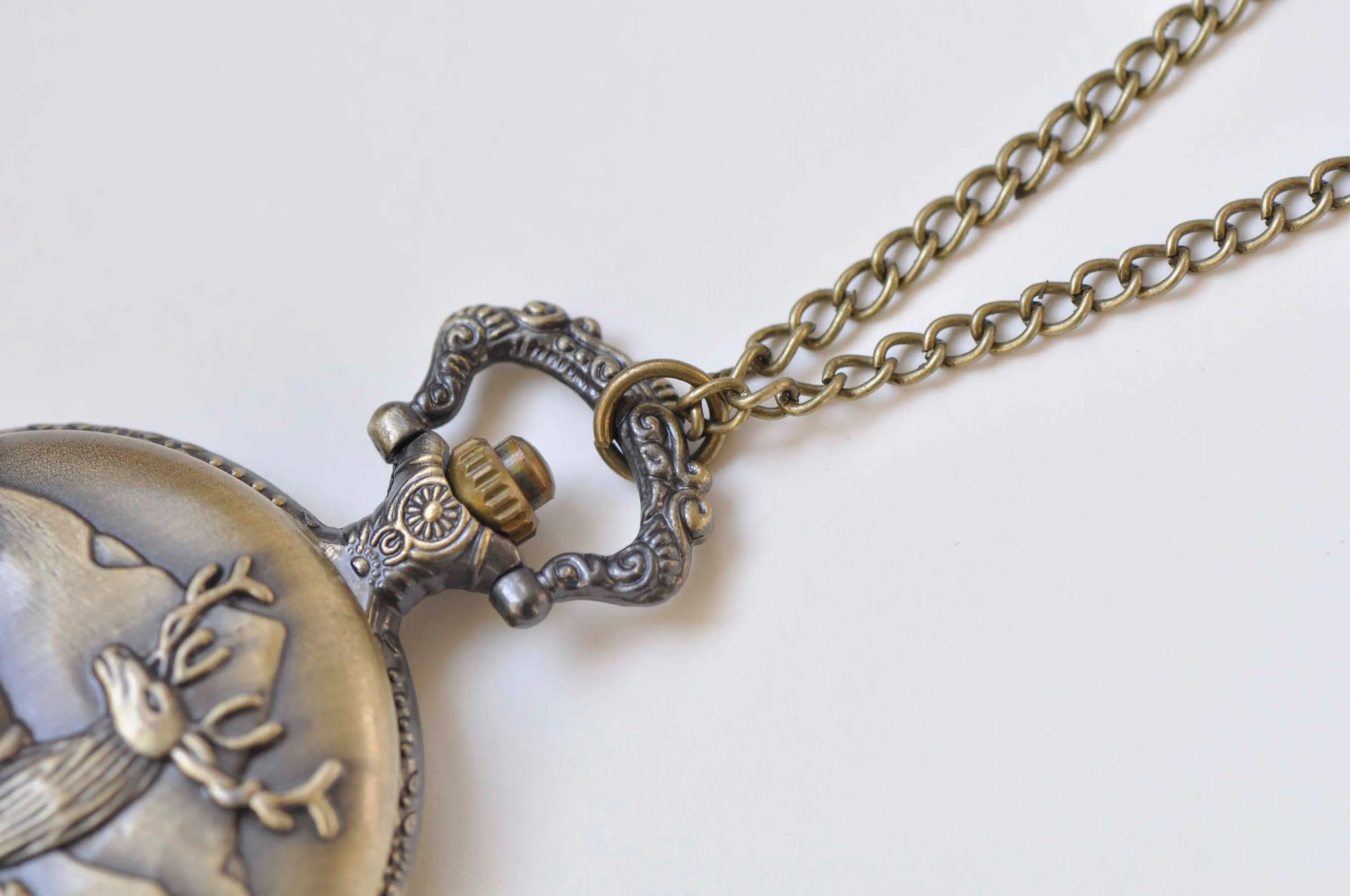 1 PC Antique Bronze Large Reindeer Pocket Watch Necklace 47mm A4149