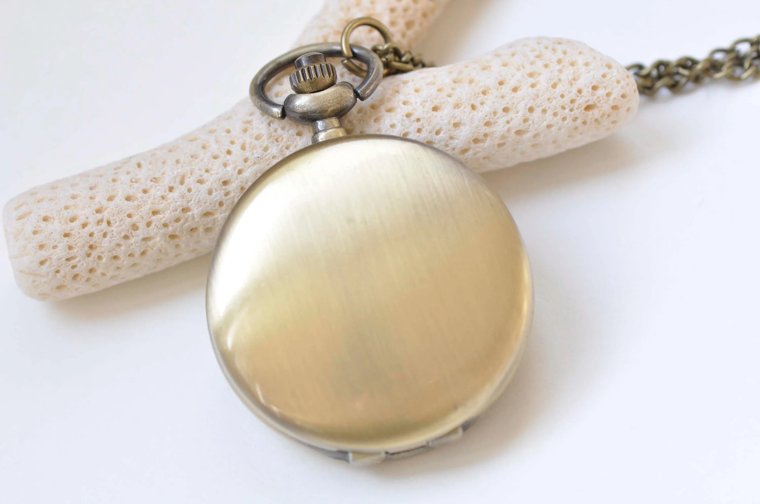 1 PC Antique Bronze Round Blank Pocket Watch Necklace 40mm A3830