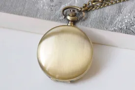 1 PC Antique Bronze Round Blank Pocket Watch Necklace 40mm A3830