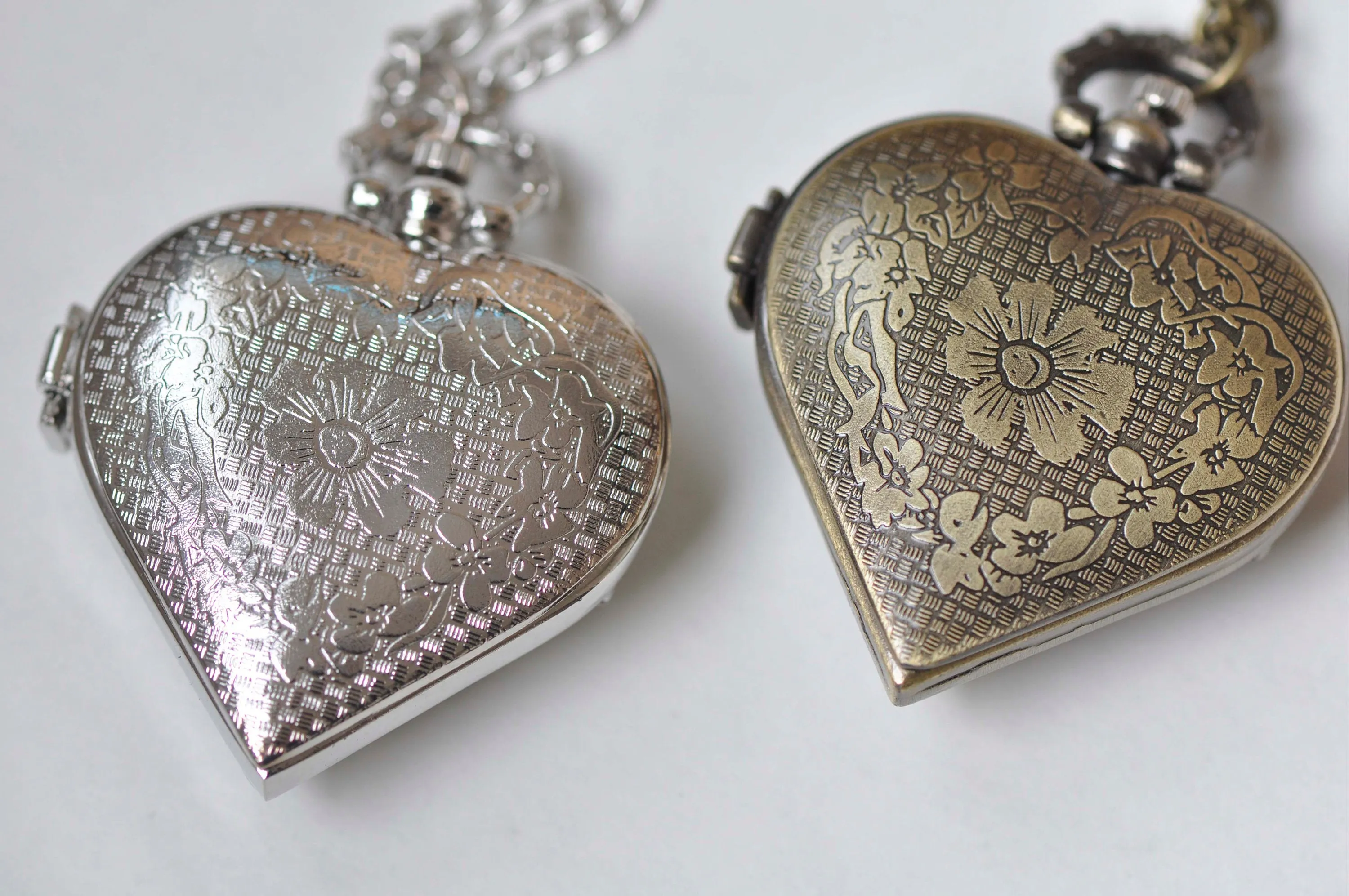 1 PC Antique Bronze/Platinum Heart Pocket Watch Necklace