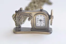 1 PC Sewing Machine Vintage Style Pocket Watch Necklace  A5746