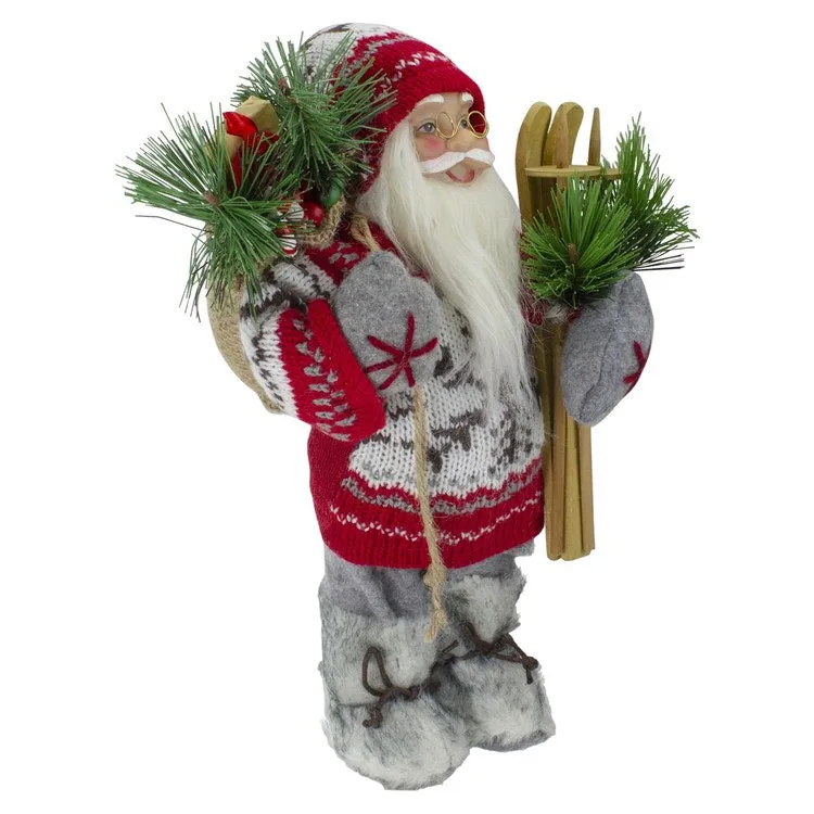 12" Standing Santa Dressed In a Warm Sweater and Fur Boots Christmas Figurine