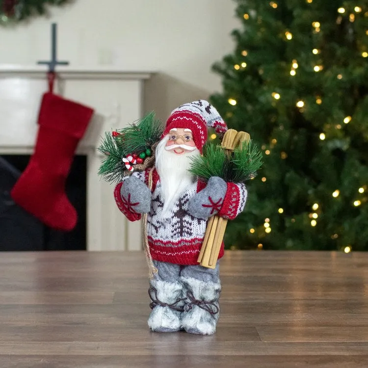 12" Standing Santa Dressed In a Warm Sweater and Fur Boots Christmas Figurine