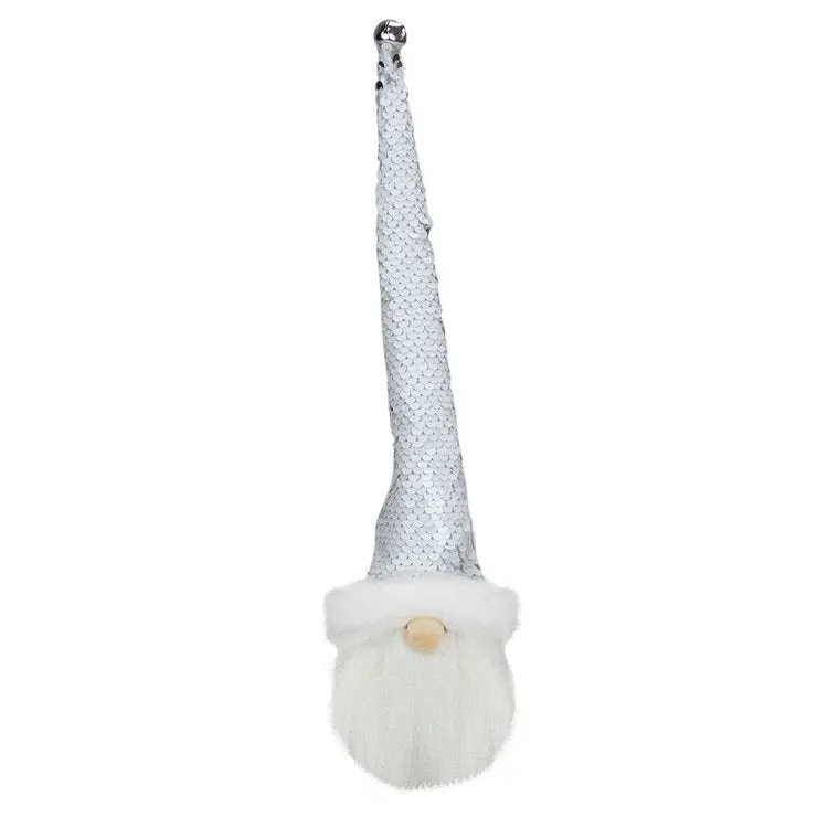13" Silver Sequin Santa With a Pointed Winter Hat Christmas Decor