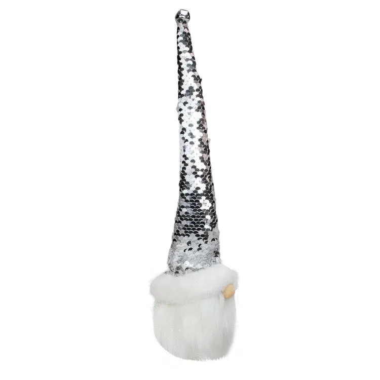 13" Silver Sequin Santa With a Pointed Winter Hat Christmas Decor