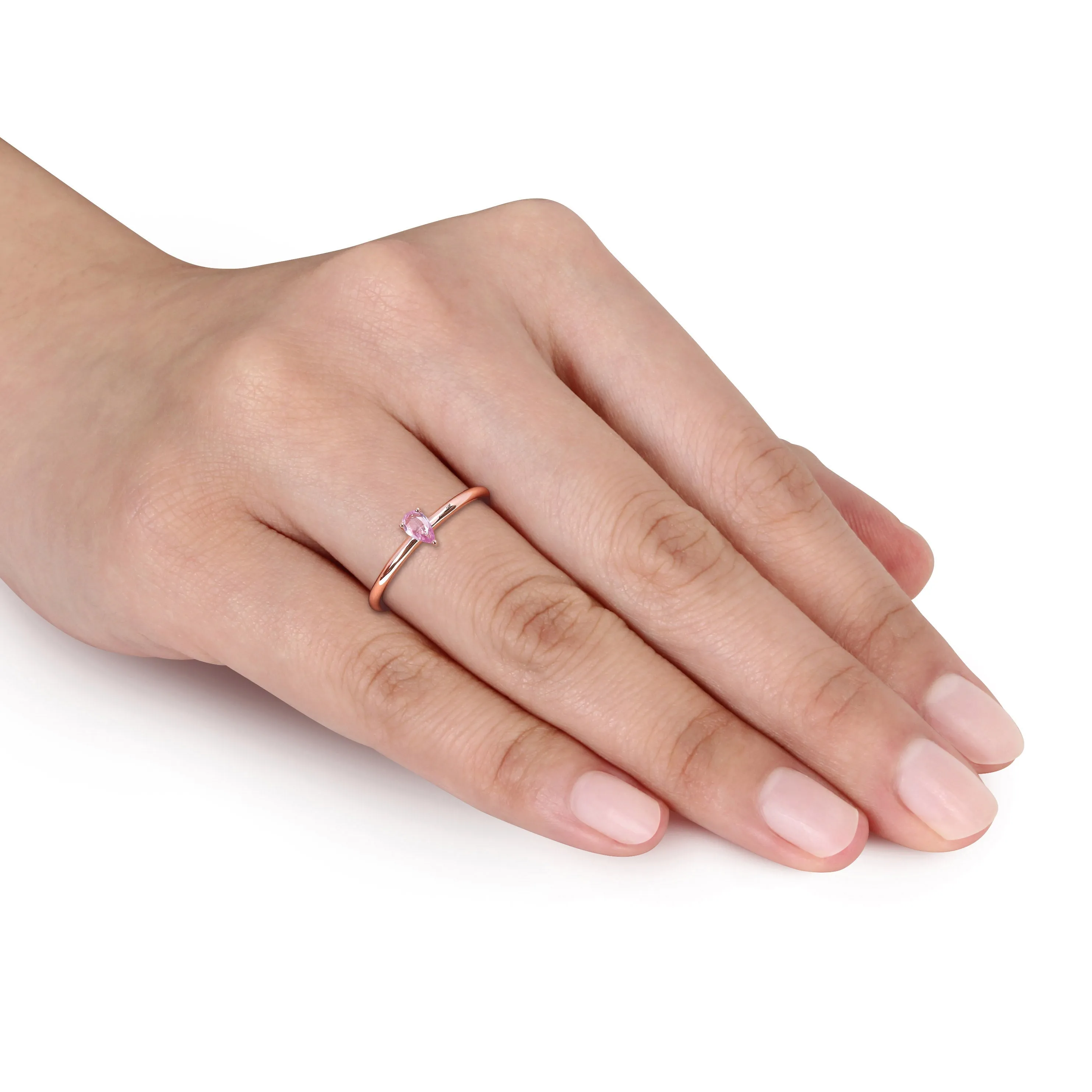 1/4 CT TGW Pear Pink Sapphire Stackable Ring in 10k Rose Gold