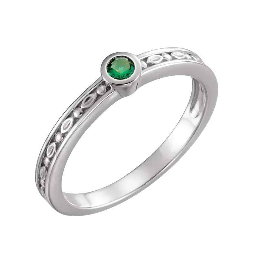 14K Yellow Natural Emerald Family Stackable Ring