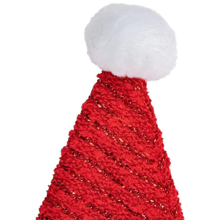 17" Red and White Striped Santa Hat With Pom-Pom and Cuffed Faux Fur