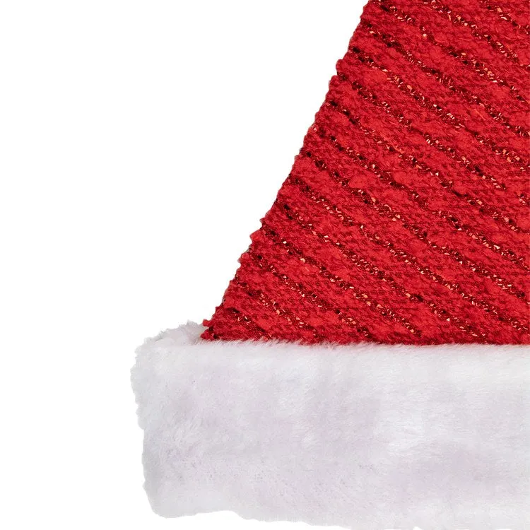 17" Red and White Striped Santa Hat With Pom-Pom and Cuffed Faux Fur