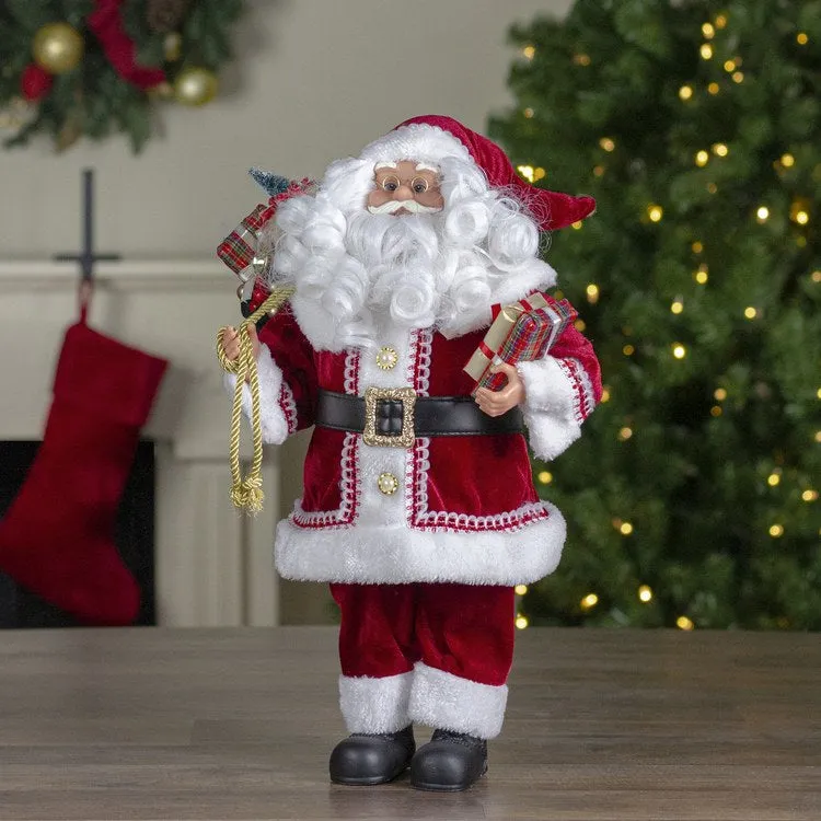 18" Standing Curly Beard Santa Christmas Figurine with Presents
