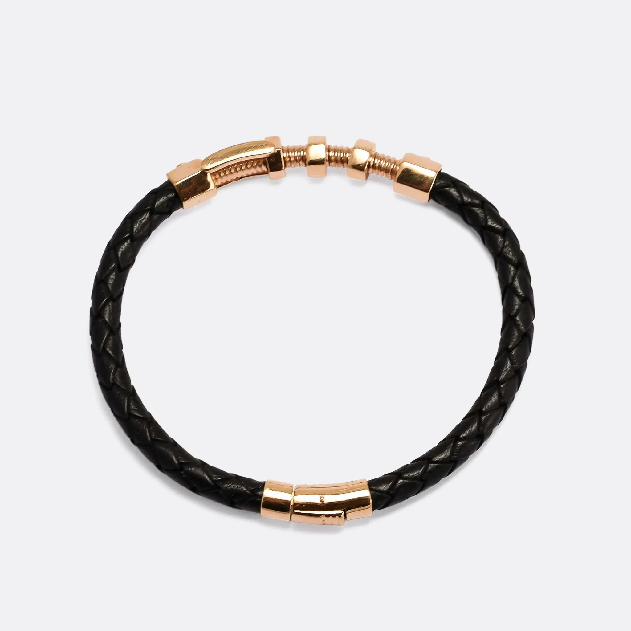 1990s Industrial "Nuts & Bolts" Gold & Leather Bracelet