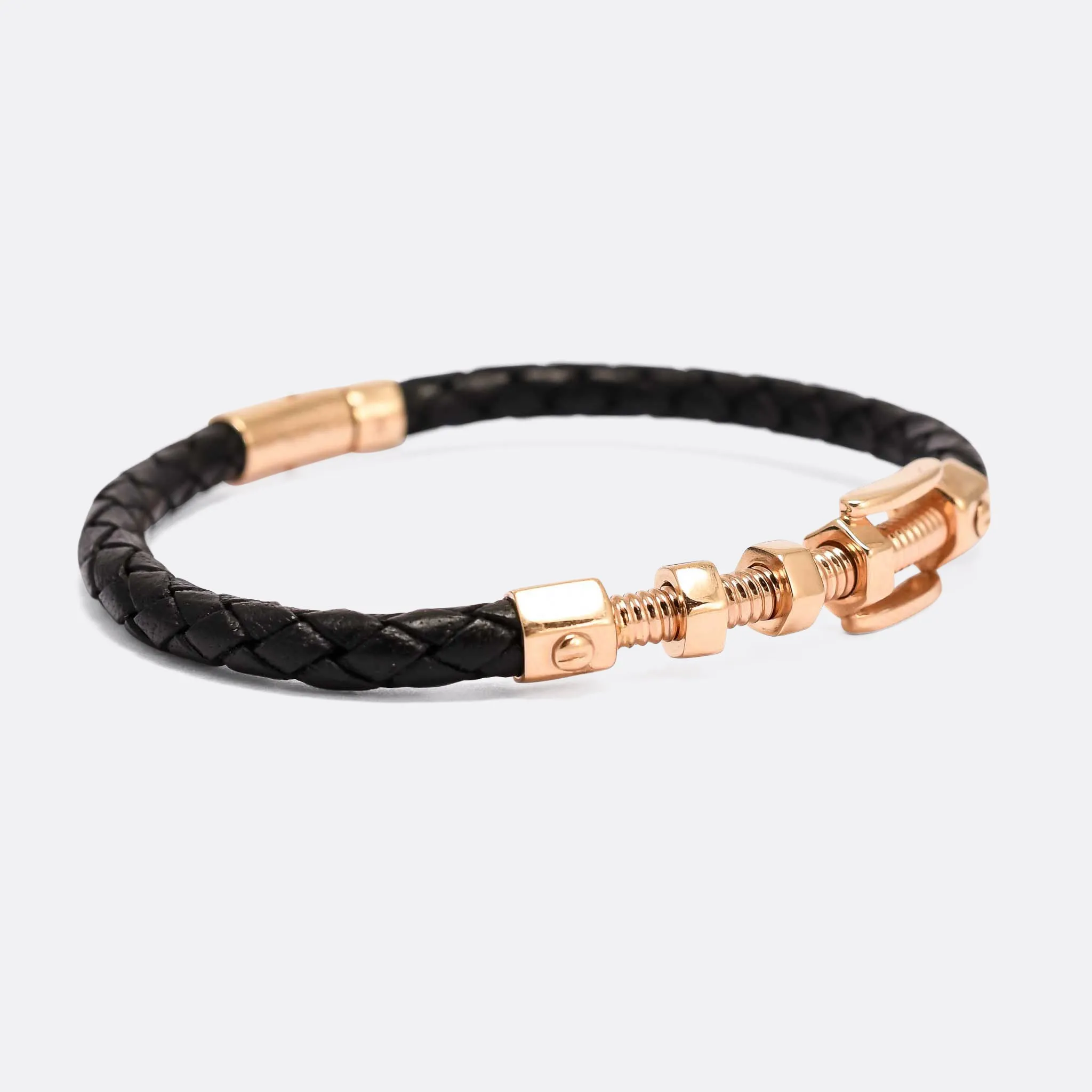 1990s Industrial "Nuts & Bolts" Gold & Leather Bracelet