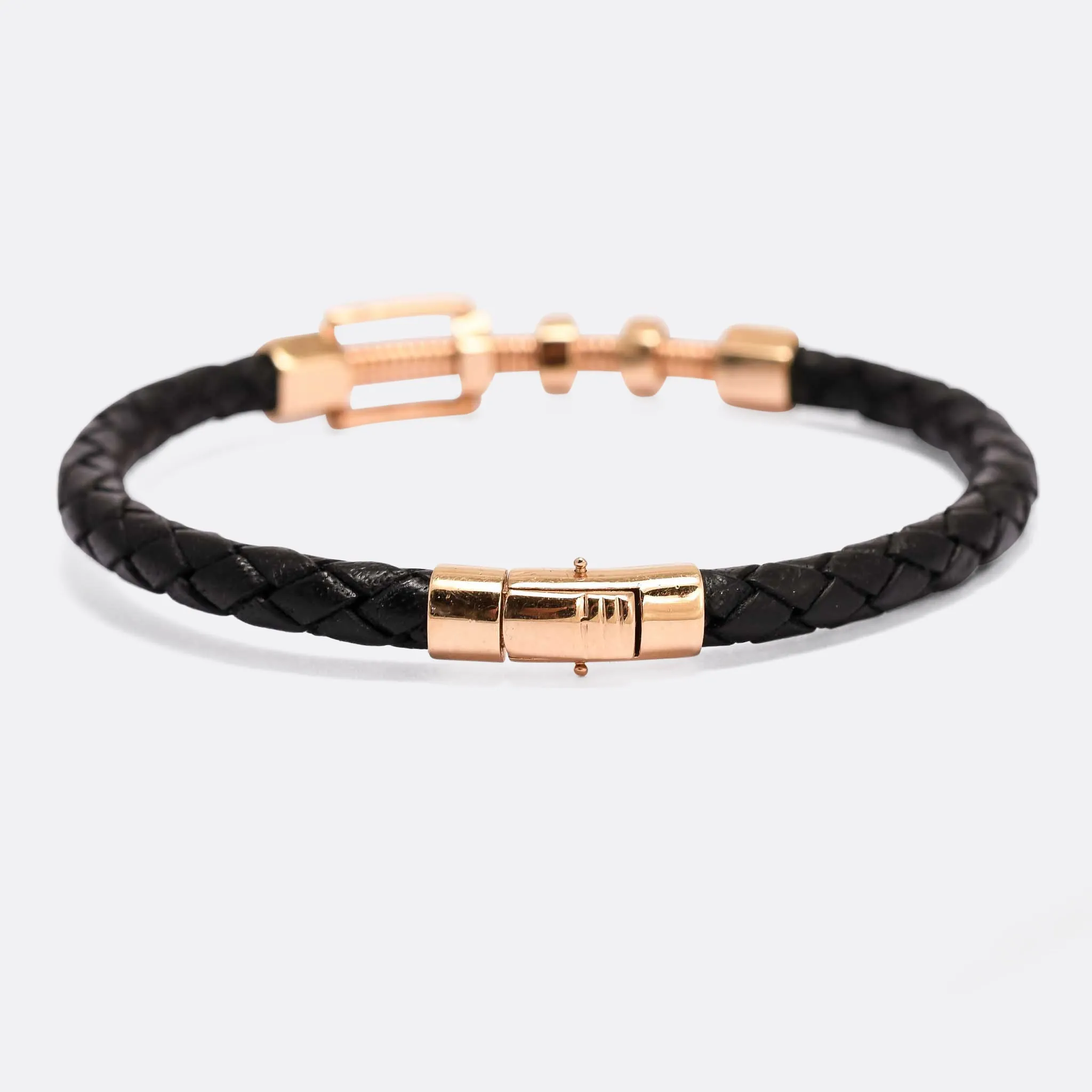 1990s Industrial "Nuts & Bolts" Gold & Leather Bracelet