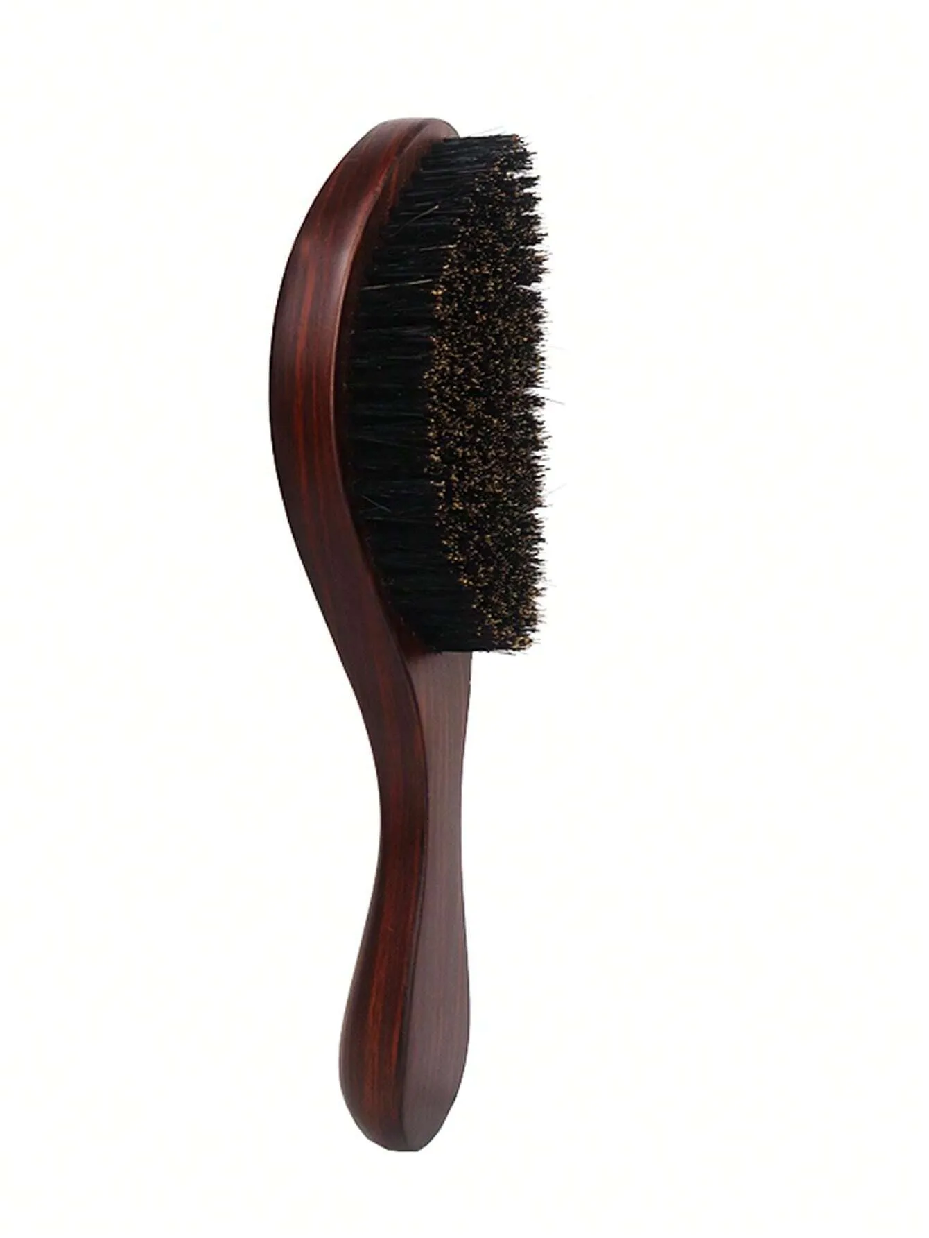 1pc Wooden Pig  Hair Brush With Vintage Textured Wave Curved Brown Wooden Handle, Anti-Static & Detangling Comb
