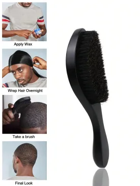 1pc Wooden Pig  Hair Brush With Vintage Textured Wave Curved Brown Wooden Handle, Anti-Static & Detangling Comb