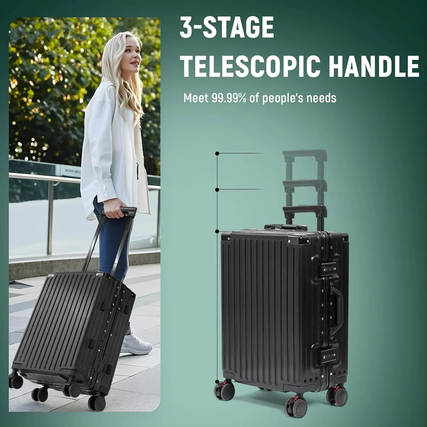 20inch Carry On Luggage 22x14x9 Airline Approved, Zipperless Luggage Carry On TSA Approved Hard Shell Suitcases, Lightweight Carry On Suitcases with Aluminum Frame, Black