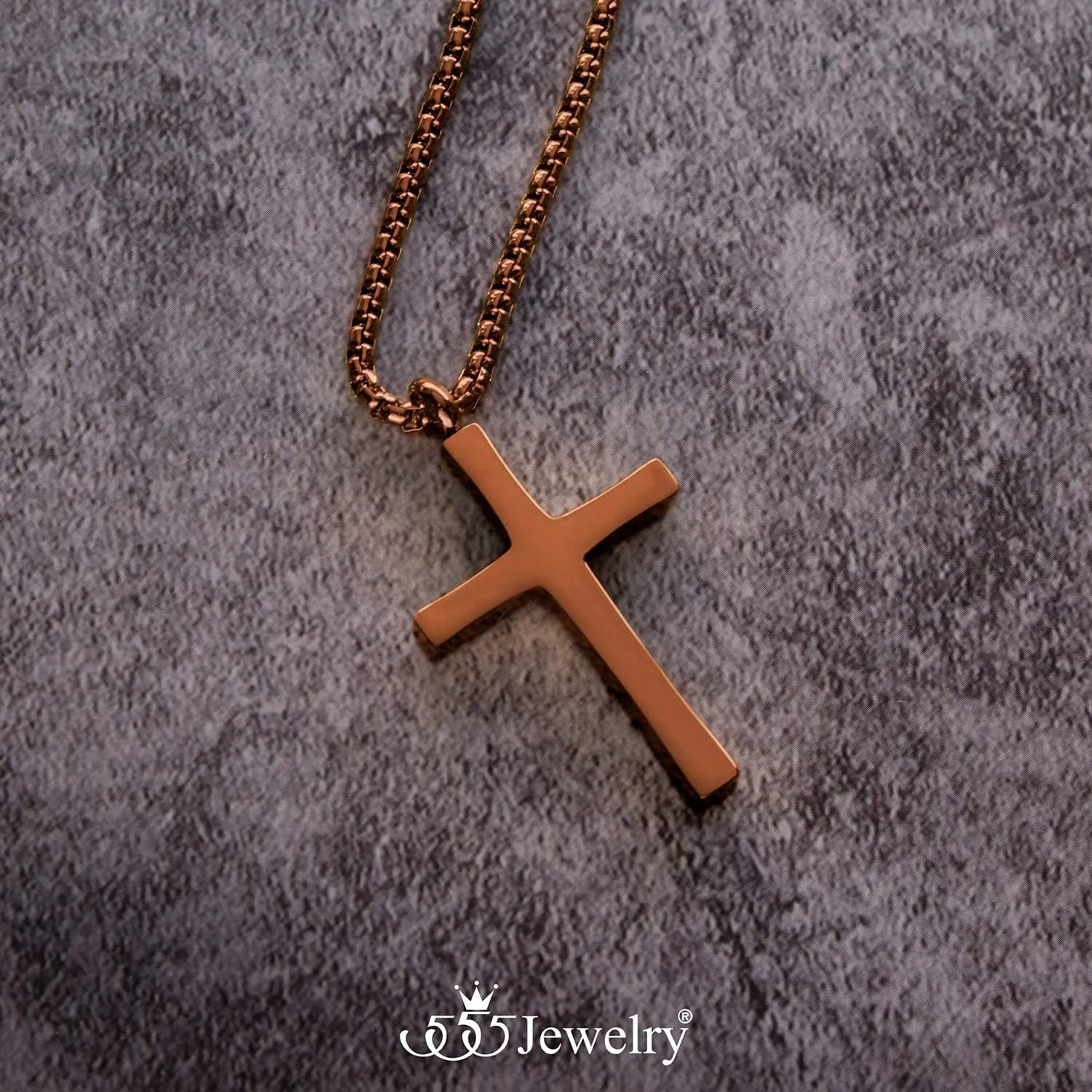 555Jewelry Stainless Steel Cross Adjustable Rolo Chain Pendant Necklace 16-28'' Inches
