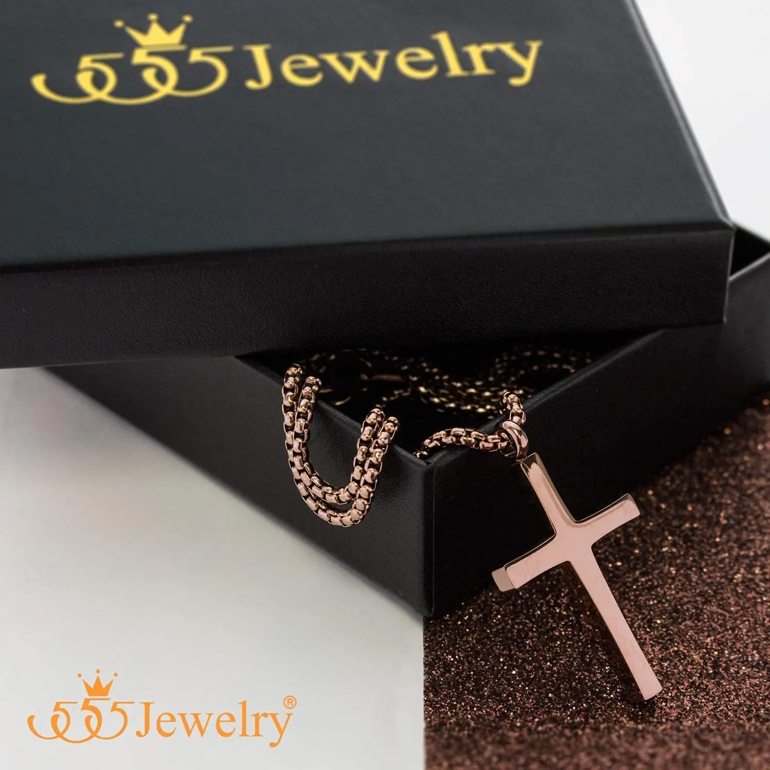 555Jewelry Stainless Steel Cross Adjustable Rolo Chain Pendant Necklace 16-28'' Inches