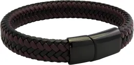 555Jewelry Stainless Steel Magnetic Clasp Braided Brown & Black Leather Bracelet for Men