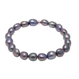 8-9 MM Cultured Freshwater Baroque Pearl Stretch Bracelet 7 Inch, Dyed Greenish Black