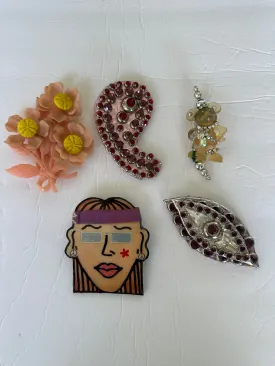 80s funky characters huge Faces Abstract Mickey Mouse brooches set of 5