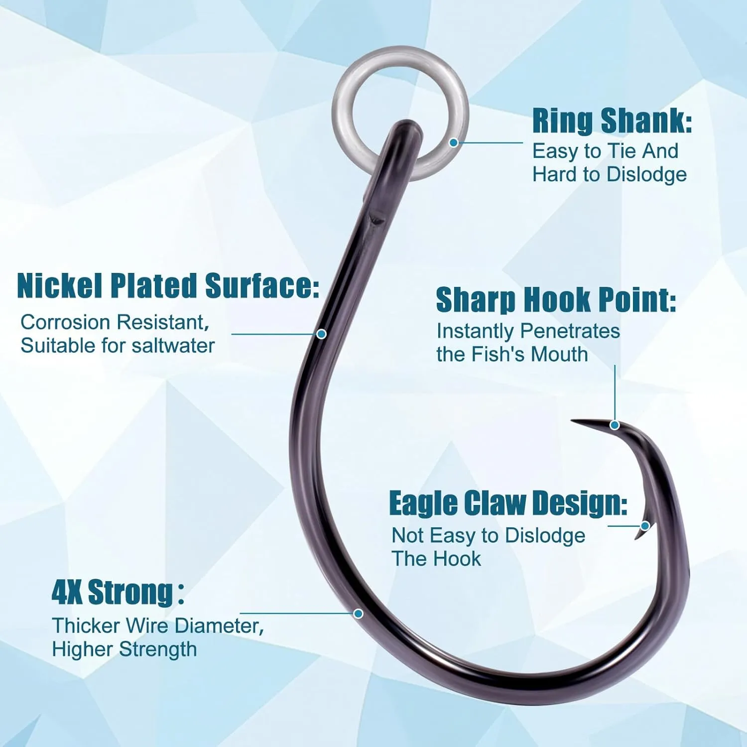 9KM DWLIFE Circle Hooks 4X Strong Corrosion-Resistant High-Carbon Steel Fishing Hooks with Ring for Catfish, Bass Saltwater Circle Hooks 25Pcs