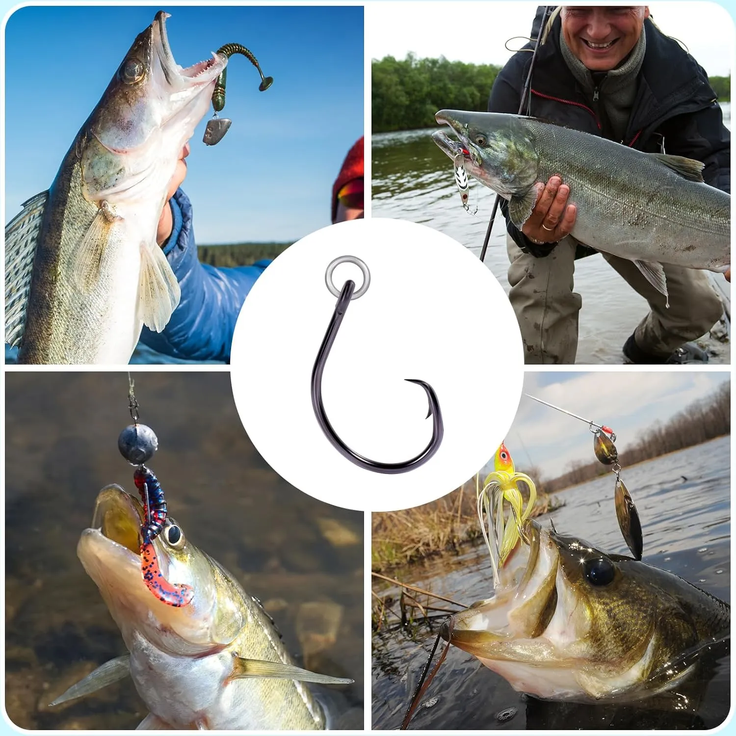 9KM DWLIFE Circle Hooks 4X Strong Corrosion-Resistant High-Carbon Steel Fishing Hooks with Ring for Catfish, Bass Saltwater Circle Hooks 25Pcs
