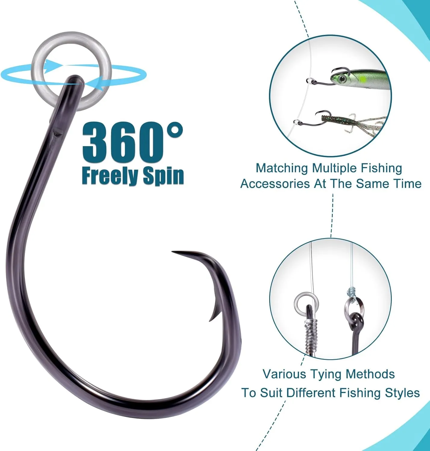 9KM DWLIFE Circle Hooks 4X Strong Corrosion-Resistant High-Carbon Steel Fishing Hooks with Ring for Catfish, Bass Saltwater Circle Hooks 25Pcs