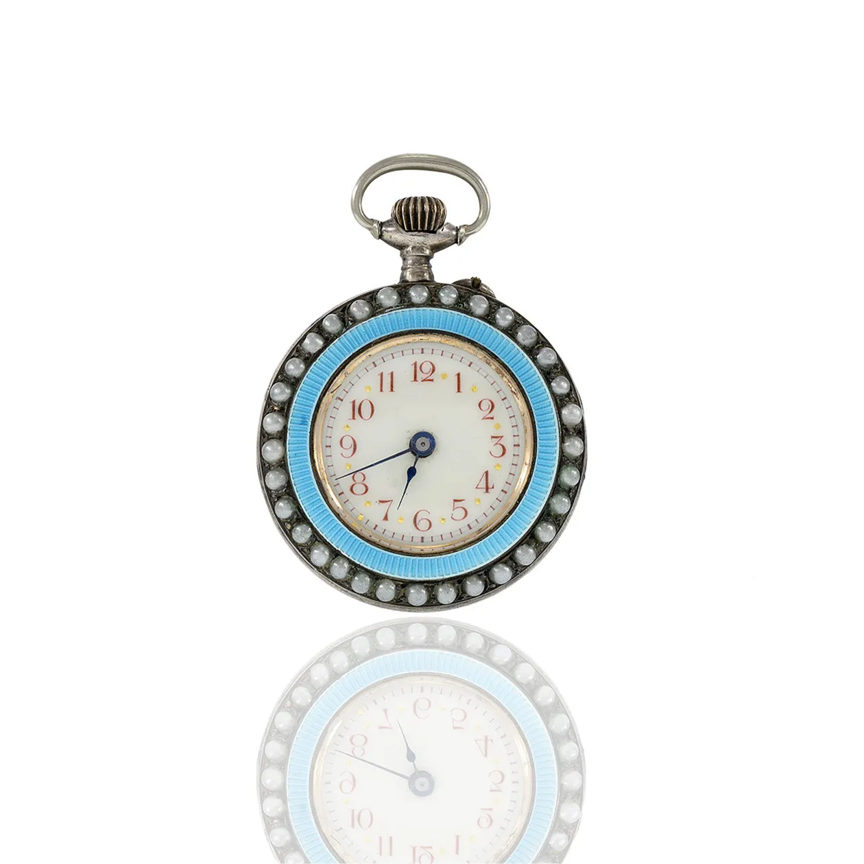 Antique 1920s Custom Enamel and Pearl Pocket watch