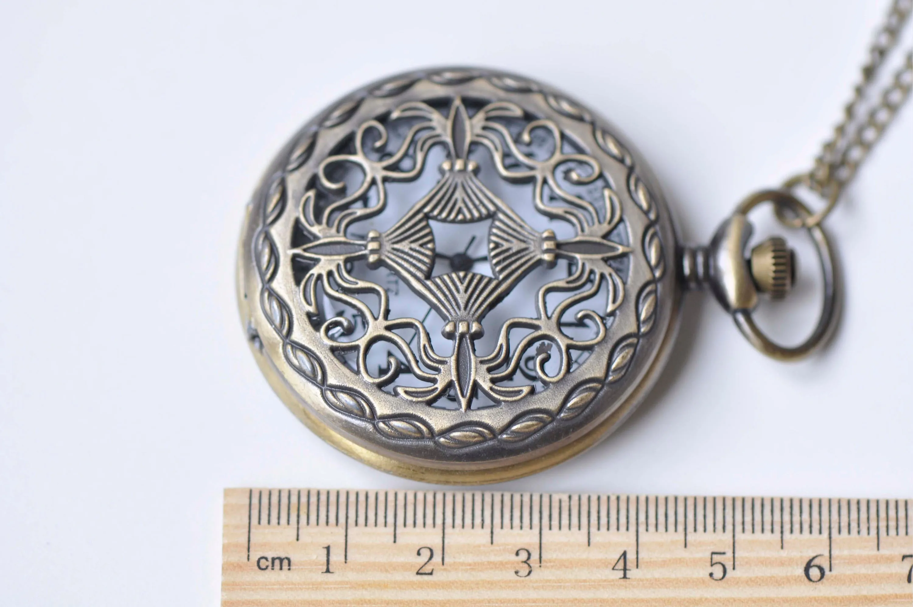 Antique Bronze Filigree Chinese Coin Pocket Watch Necklace Set of 1 A261