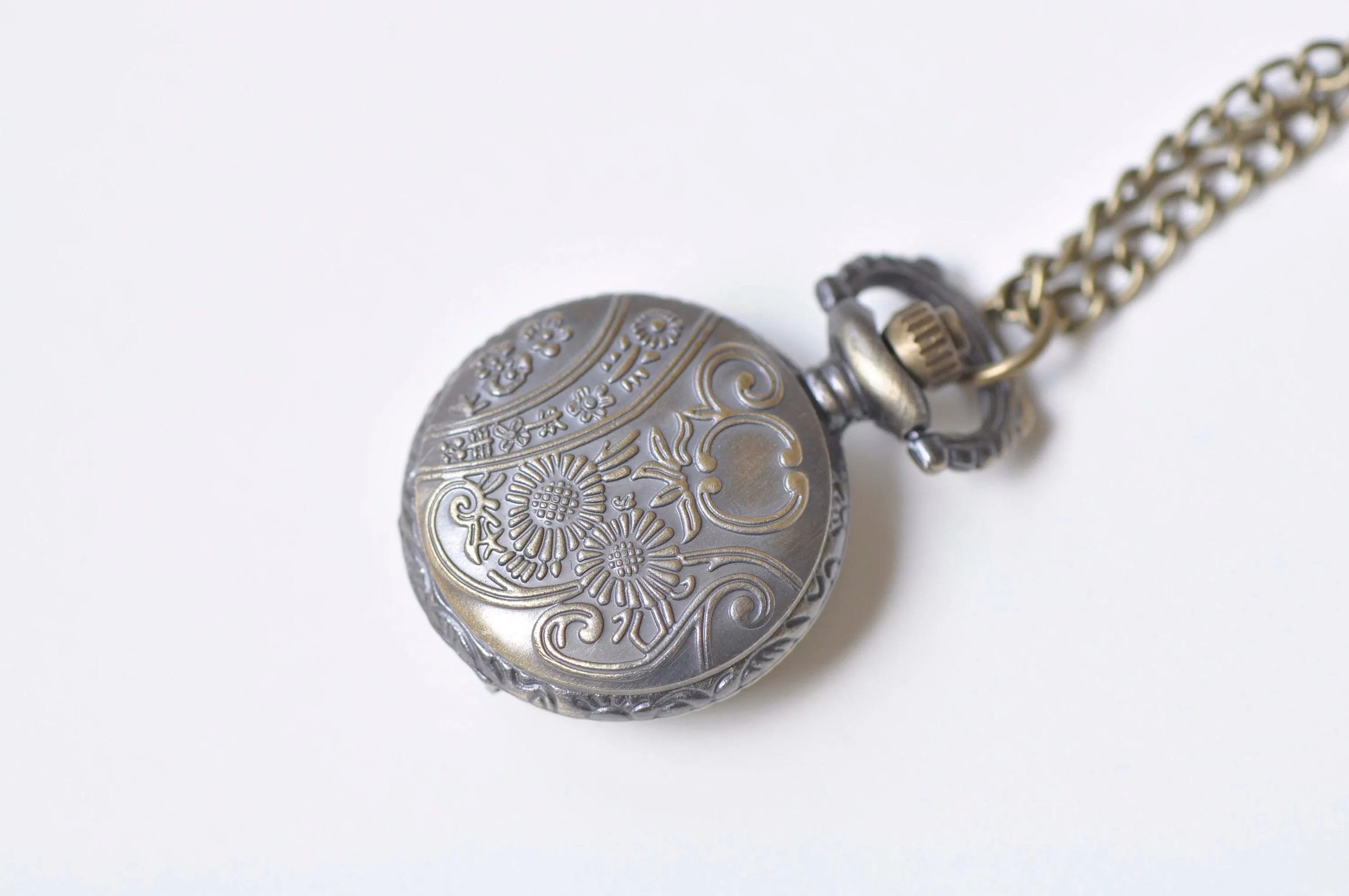 Antique Bronze Rose Flower Small Pocket Watch Necklace 27mm/47mm