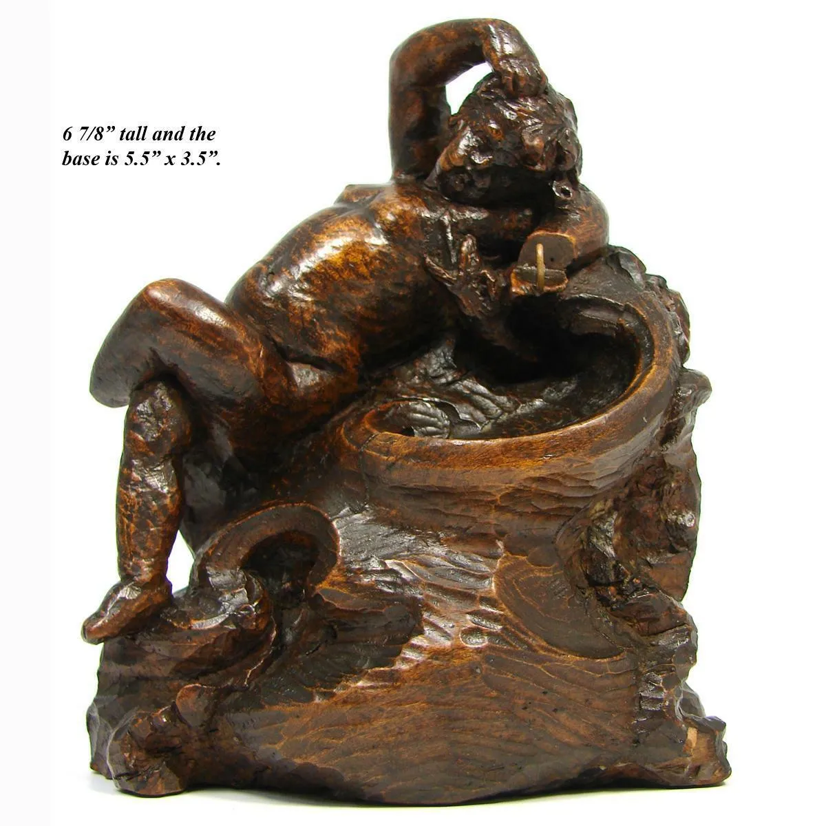 Antique French Carved Wood Cherub or Putti Figure, 6 7/8" Pocket Watch Display