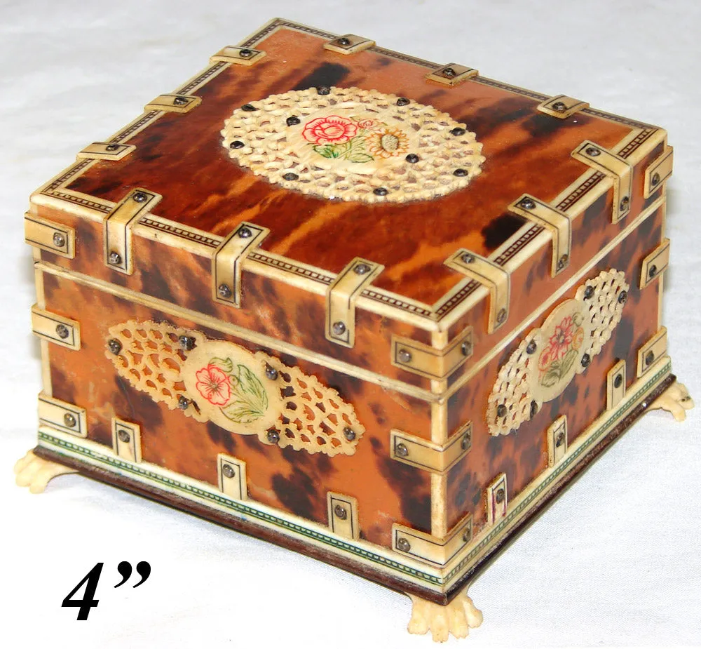 Antique Vizagapatam East Indian or Sadeli Jewelry, Pocket Watch or Trinket Box, Tortoise Shell