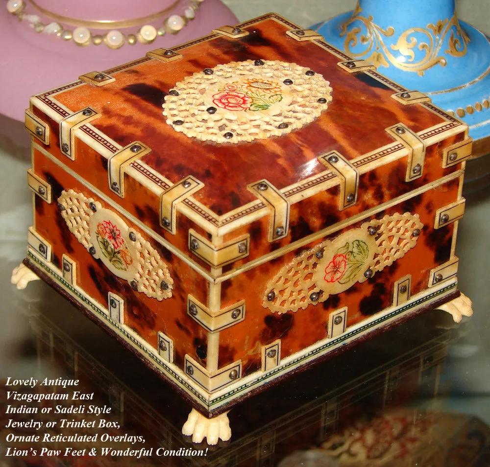 Antique Vizagapatam East Indian or Sadeli Jewelry, Pocket Watch or Trinket Box, Tortoise Shell