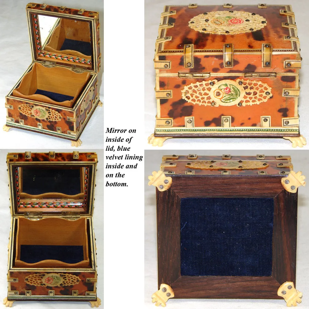 Antique Vizagapatam East Indian or Sadeli Jewelry, Pocket Watch or Trinket Box, Tortoise Shell
