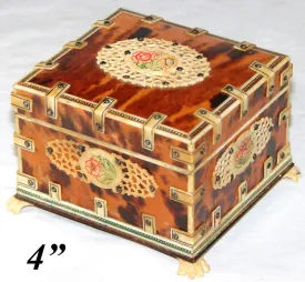 Antique Vizagapatam East Indian or Sadeli Jewelry, Pocket Watch or Trinket Box, Tortoise Shell
