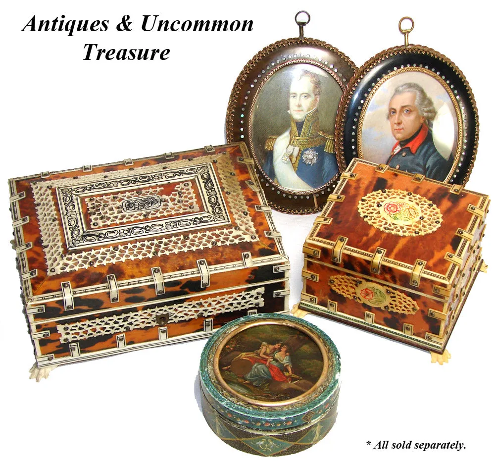 Antique Vizagapatam East Indian or Sadeli Jewelry, Pocket Watch or Trinket Box, Tortoise Shell
