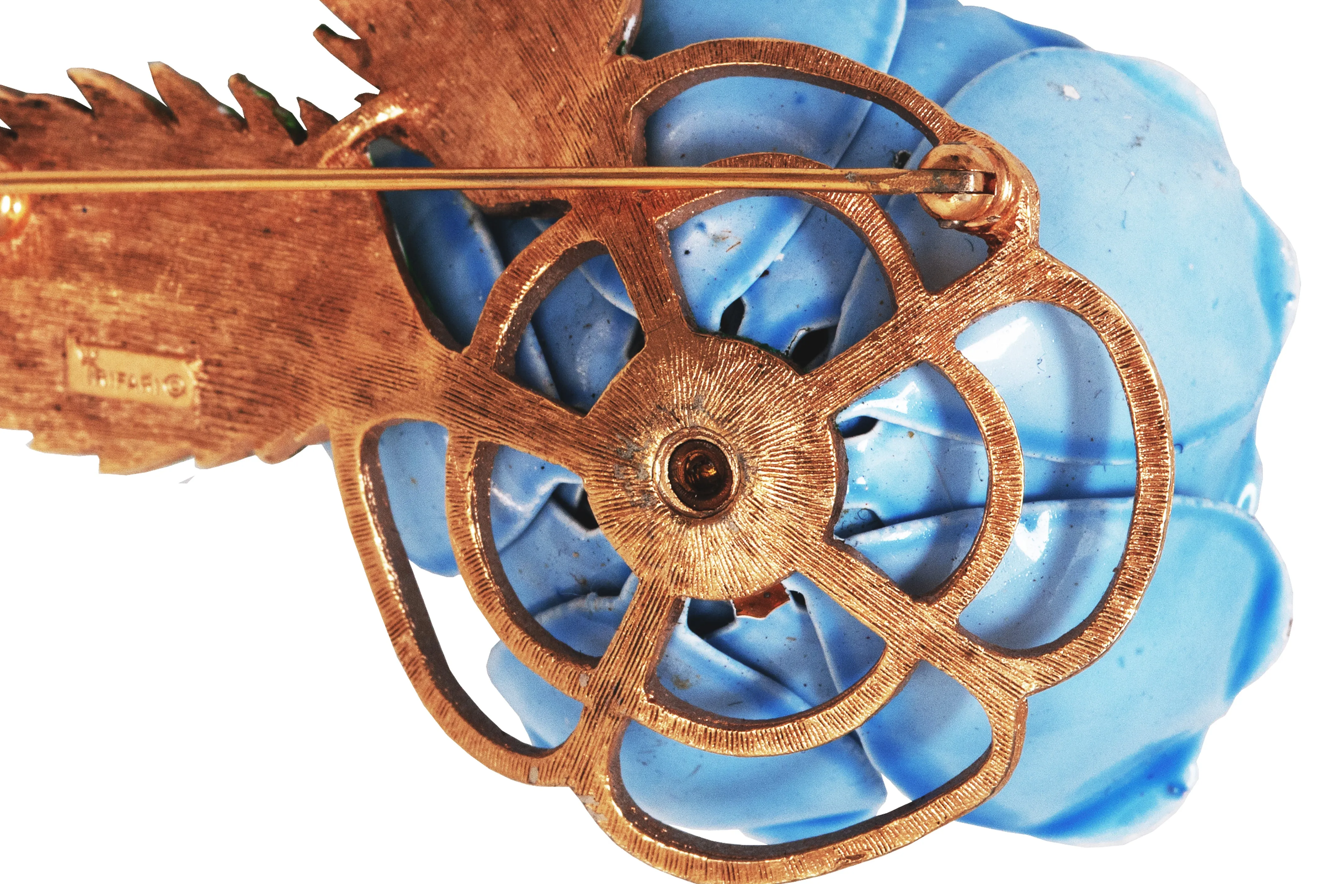 ARCHIVE: 1960s Large Crown Trifari Enamel Blue Flower Brooch