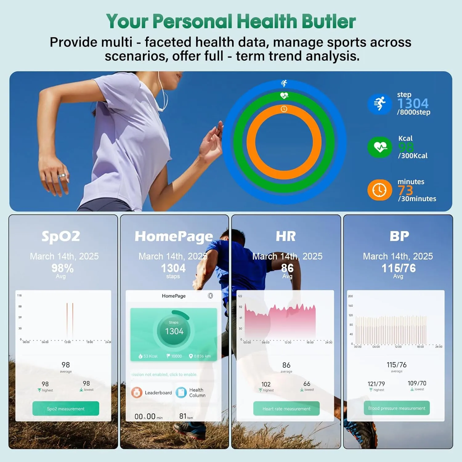 BANGALORE Smart Ring Health Fitness Tracker for Women Men Silver (11#)