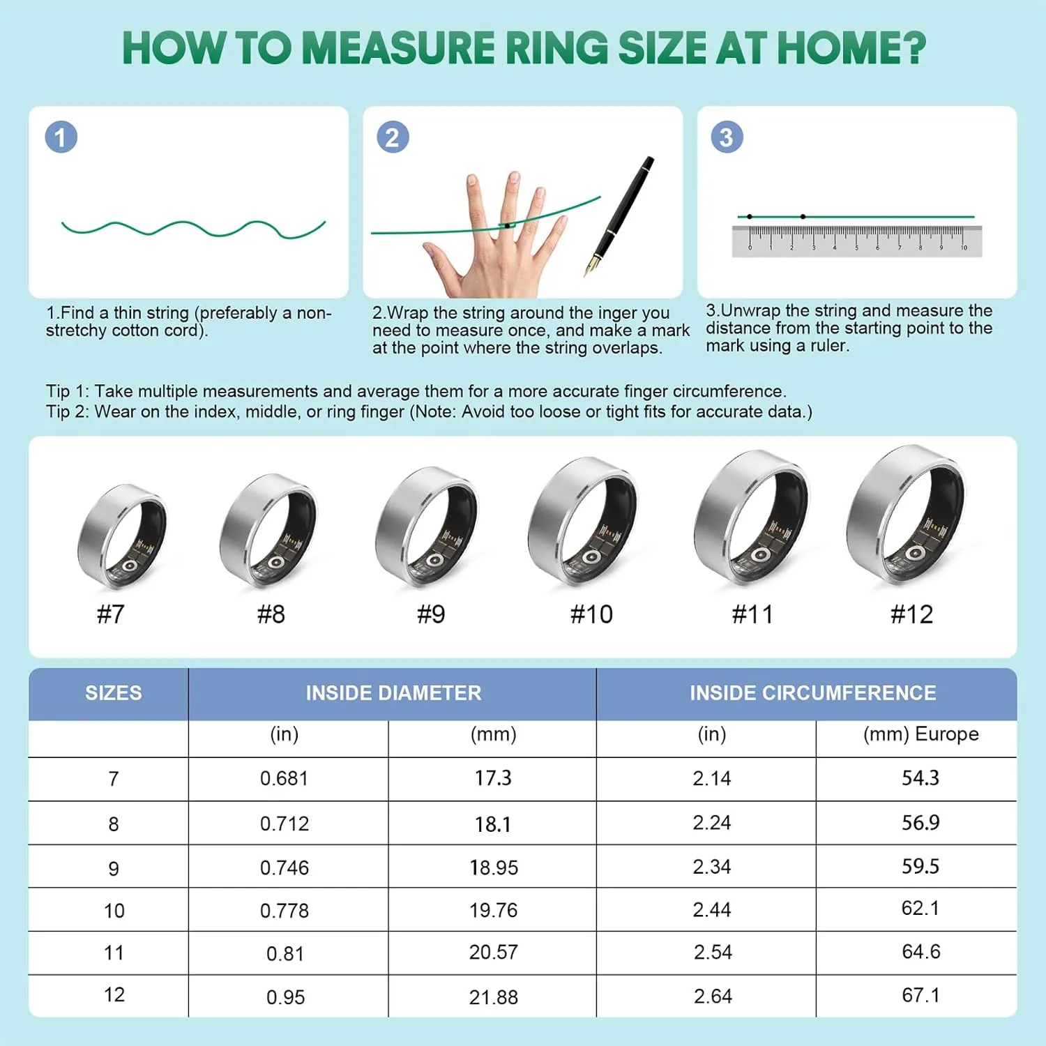 BANGALORE Smart Ring Health Fitness Tracker for Women Men Silver (11#)