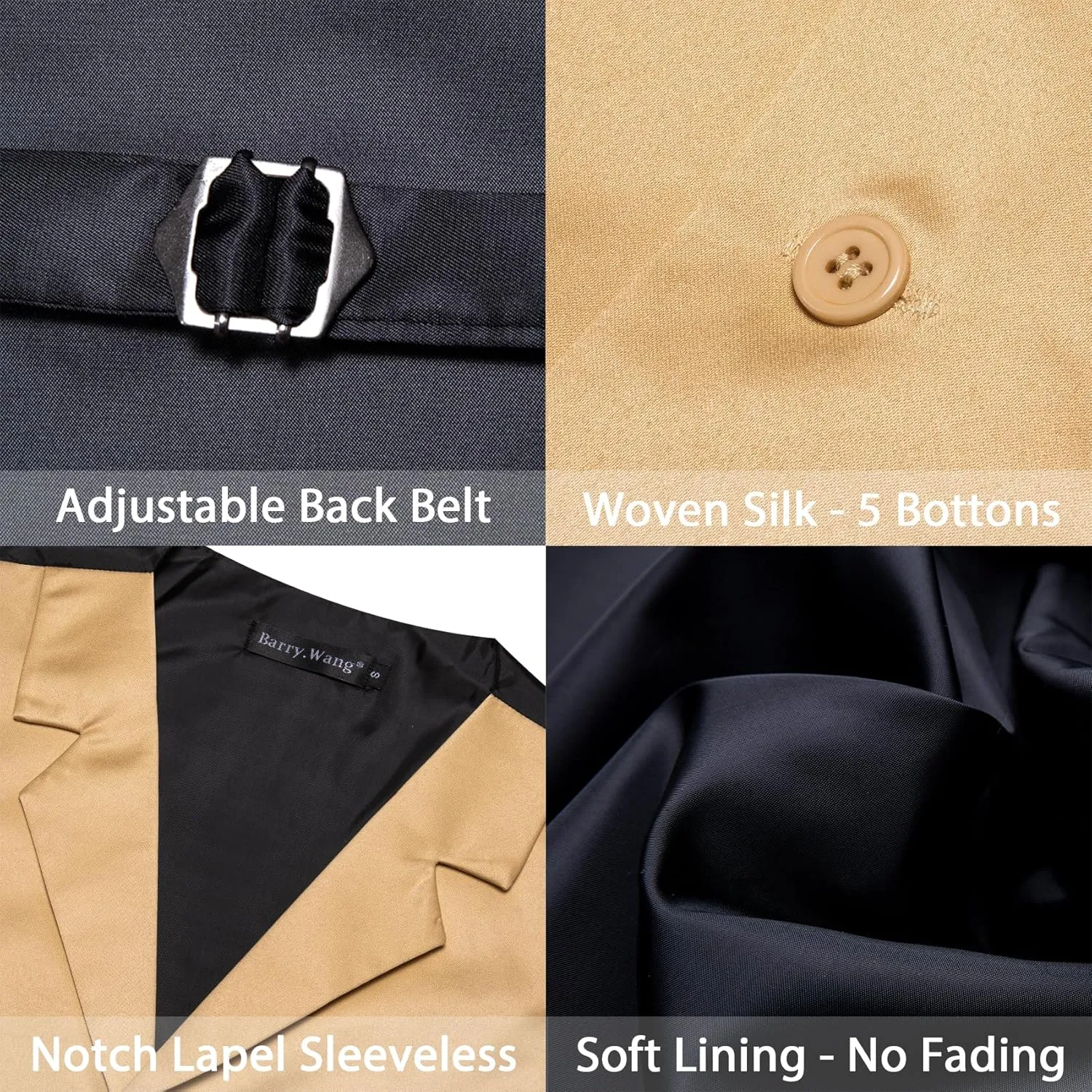 Barry.Wang Mens Satin Formal Suit Vest Tie Bowtie Set 8PC Lapel Collar Casual Slim Fit Waistcoat Wedding Party Tuxedo
