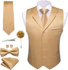 Barry.Wang Mens Satin Formal Suit Vest Tie Bowtie Set 8PC Lapel Collar Casual Slim Fit Waistcoat Wedding Party Tuxedo