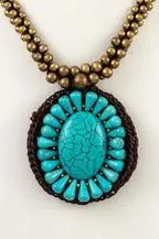 Beaded Flower Stone Statement Necklace