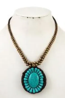 Beaded Flower Stone Statement Necklace