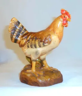 Beautiful Vintage Possibly Mixed Media Colorful Chicken Figurine Wood Base