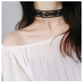 Black Tattoo Choker Necklace Flower Lace Necklace Chain Hollow Lace Elastic Clavicle Chain Necklaces Gothic Jewelry for Women(Black)