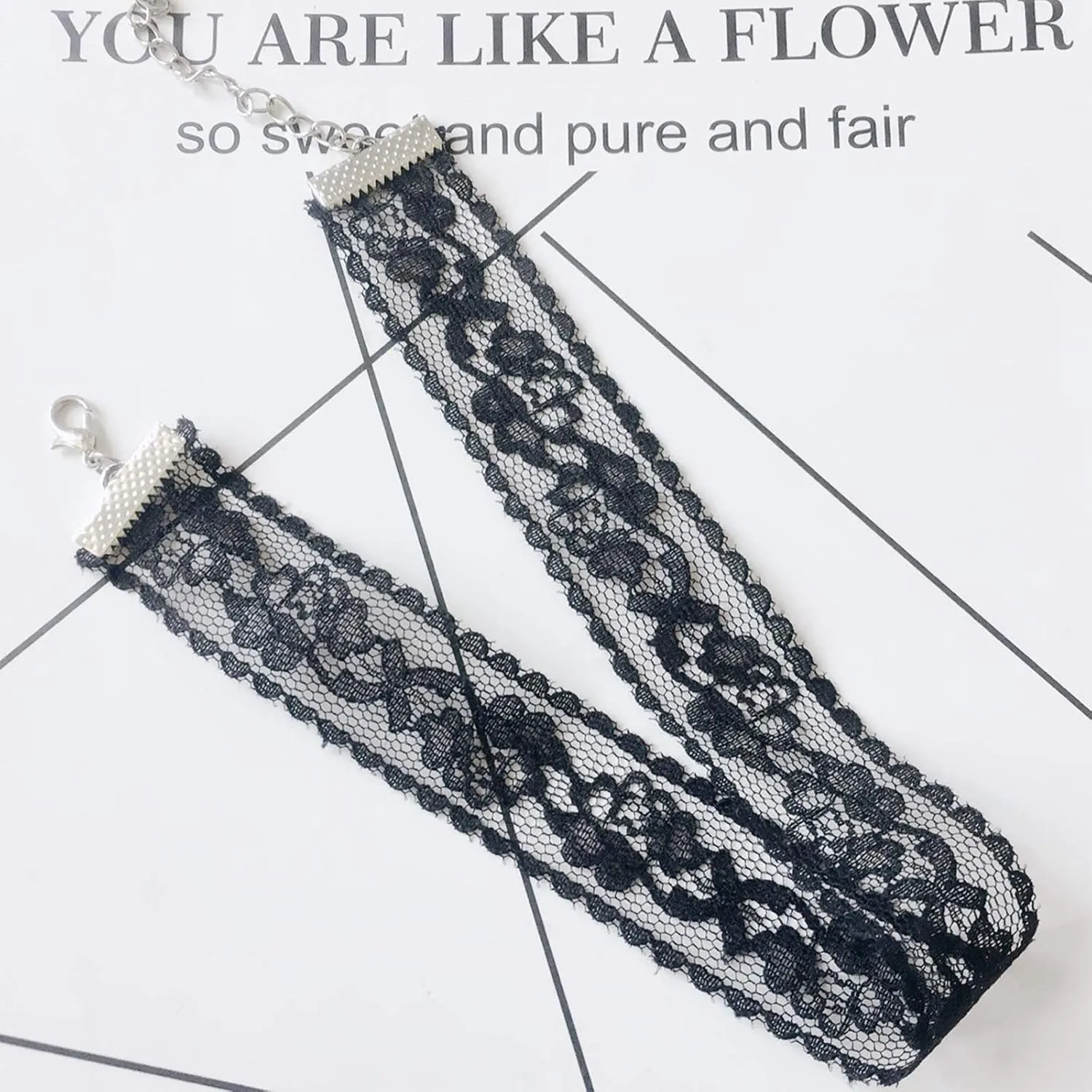 Black Tattoo Choker Necklace Flower Lace Necklace Chain Hollow Lace Elastic Clavicle Chain Necklaces Gothic Jewelry for Women(Black)
