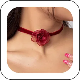 Bohemian Handmade Flower Choker Necklace Vintage Velvet Collar Necklace with Tulle Flower Dainty Floral Neck Accessory for Women